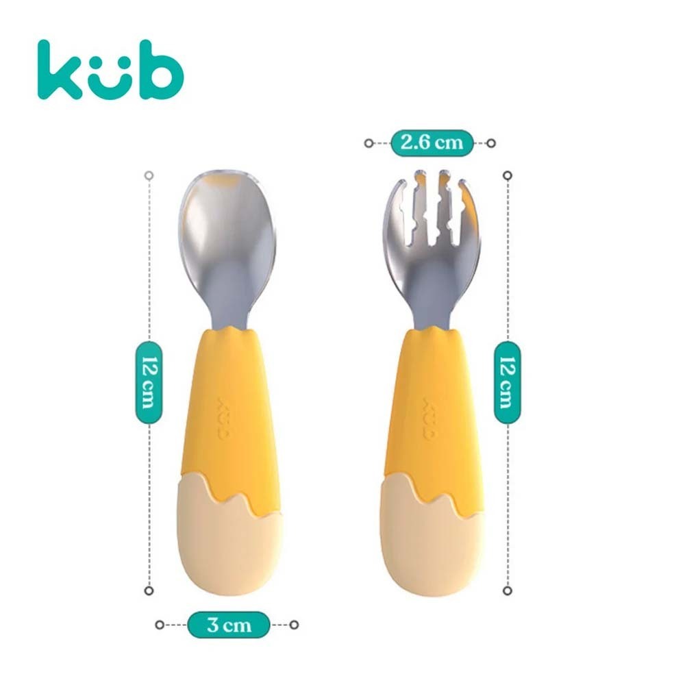 Kub Baby Stainless Steel Fork&Spoon Set Yellow