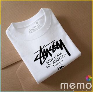 memo ygn Stussy unisex Printing T-shirt DTF Quality sticker Printing-Black (Large)