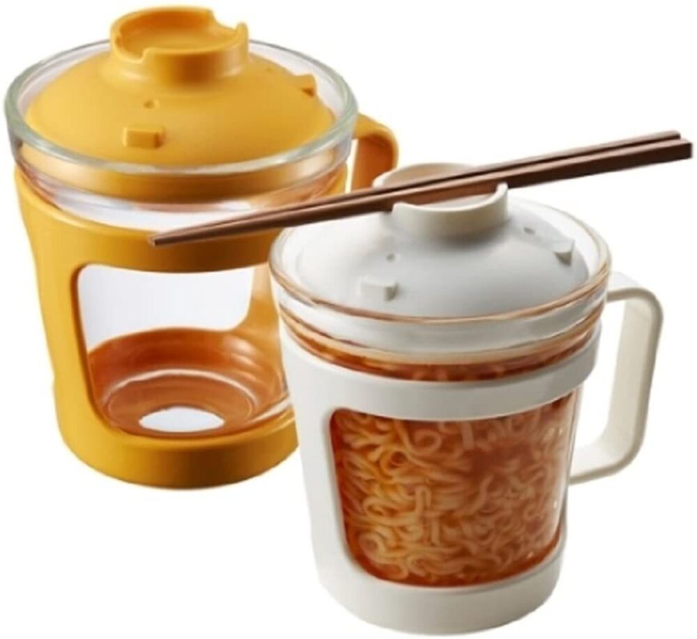 LLG480 Lock & Lock Convenience Food Glass Container (Ramen Cup) 550ML (White/Yellow)
