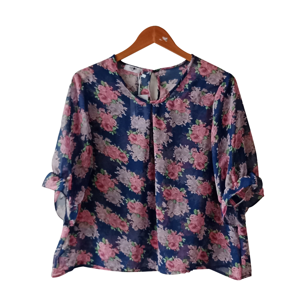 Kudos Floral Chiffon Blouse Indigo Blue B-003-IB XL