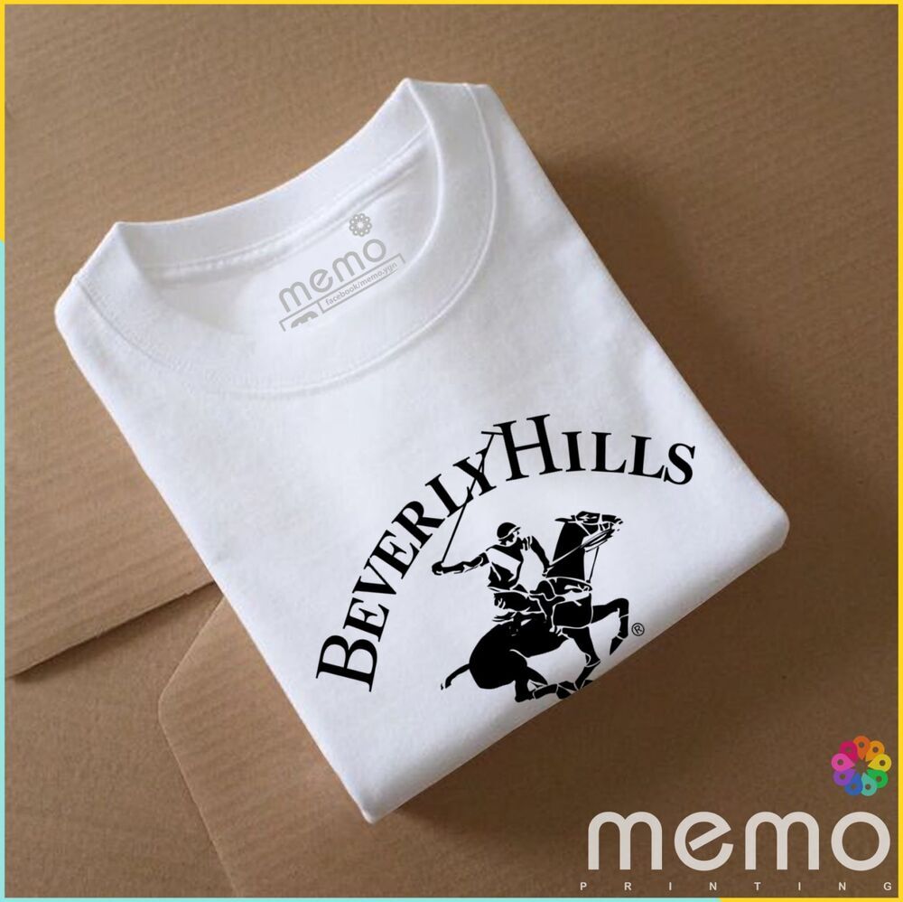 memo ygn Berverly Hills unisex Printing T-shirt DTF Quality sticker Printing-White (Small)