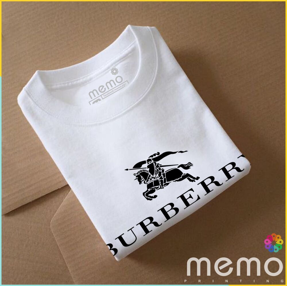 memo ygn Burberry unisex Printing T-shirt DTF Quality sticker Printing-White (Small)