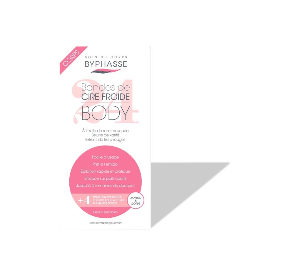 Byphasse Cold Wax Strips Legs & Body For Sensitive Skin (24 Strips +