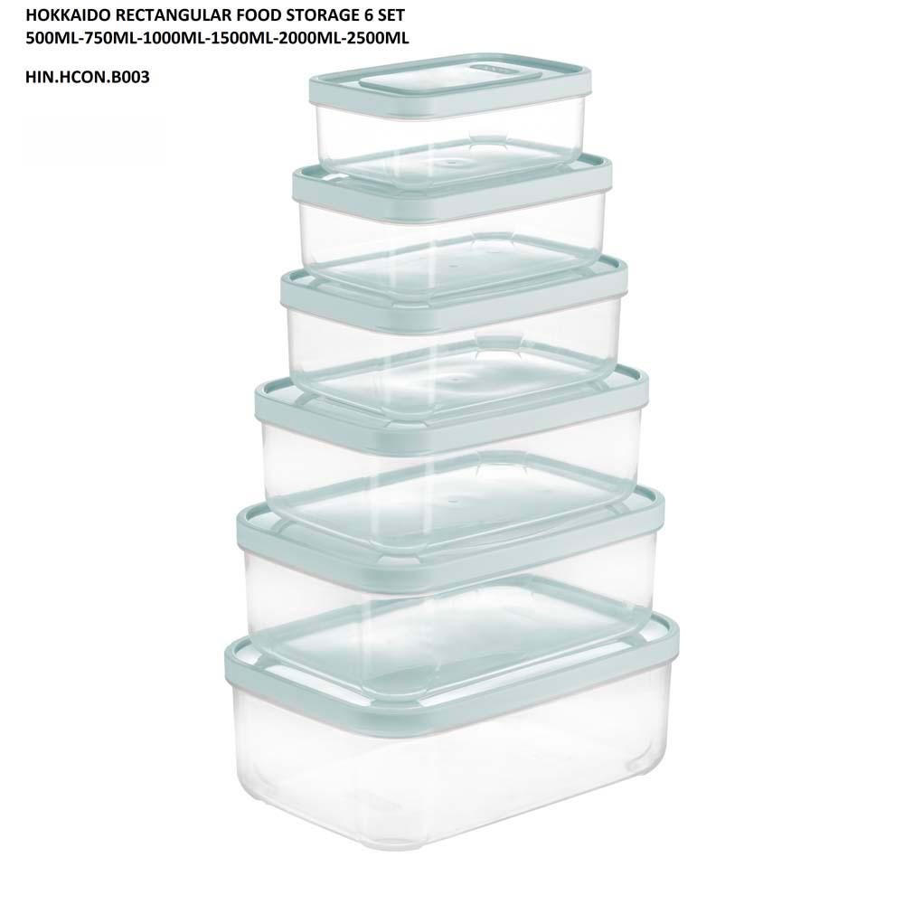 Hokkaido Rectangular Food Storage 6 Set Box 500Ml-750Ml-1000Ml-1500 Ml-2000Ml-2500Ml  HIN.HCON.B003(457x300x390MM)