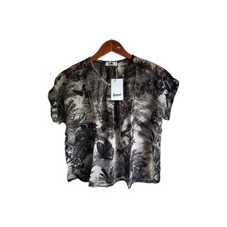 Kudos Floral Chiffon Woman Blouse White B-007 XL