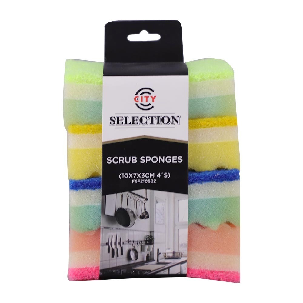 City Selection Scrub Sponge 10X7X3CM 4PCS FSF210502