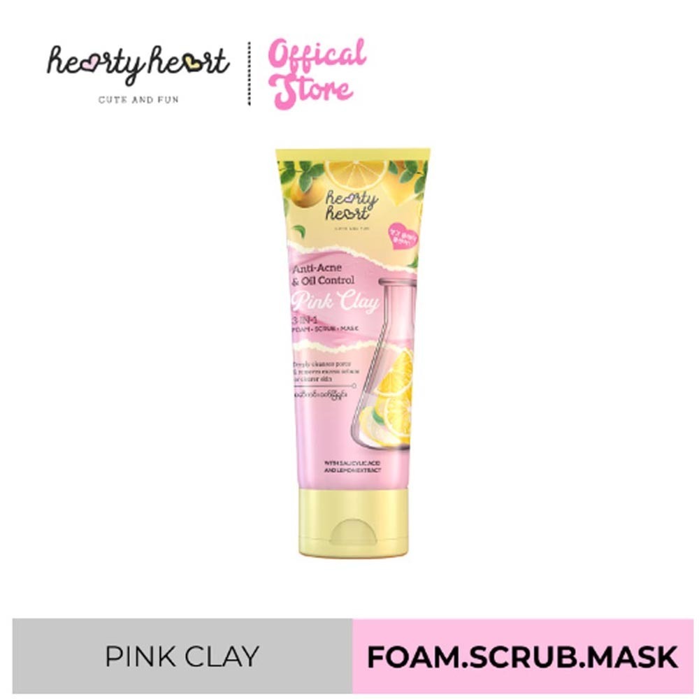 Hearty Heart Pink Clay 3-In-1 Foam Scrub Face Mask 90G