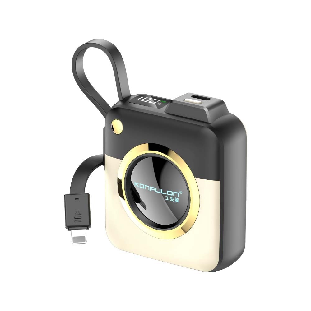 Konfulon A42Q (10000mAh Fast Charging 22.5W Built-in Cable Power Bank) + Lightning Cable Black