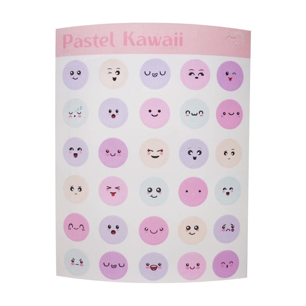 Jourcole  Pastel Kawaii Emoji Sticker 1 Sheet 4x5Inches JC0028 pink