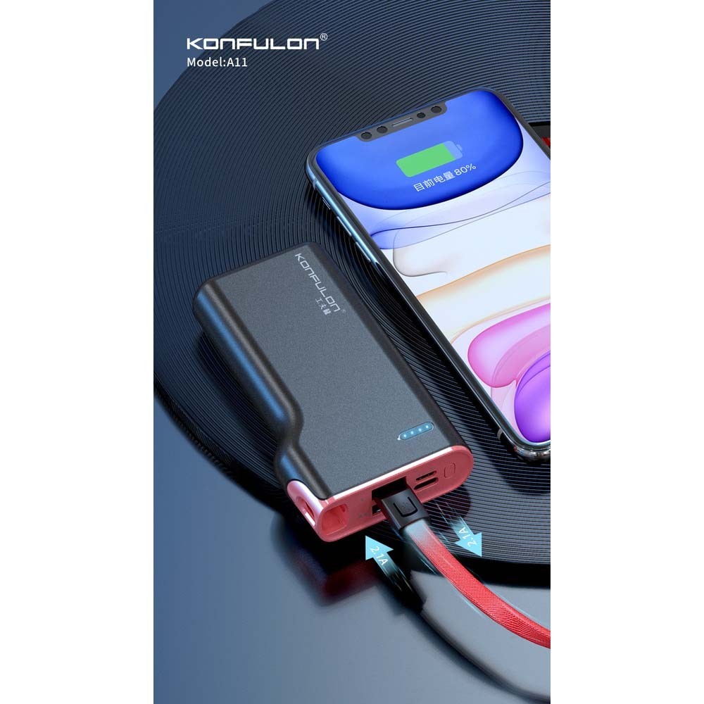 Konfulon A-11 (10000mAh Built-in Cable Power Bank) Black