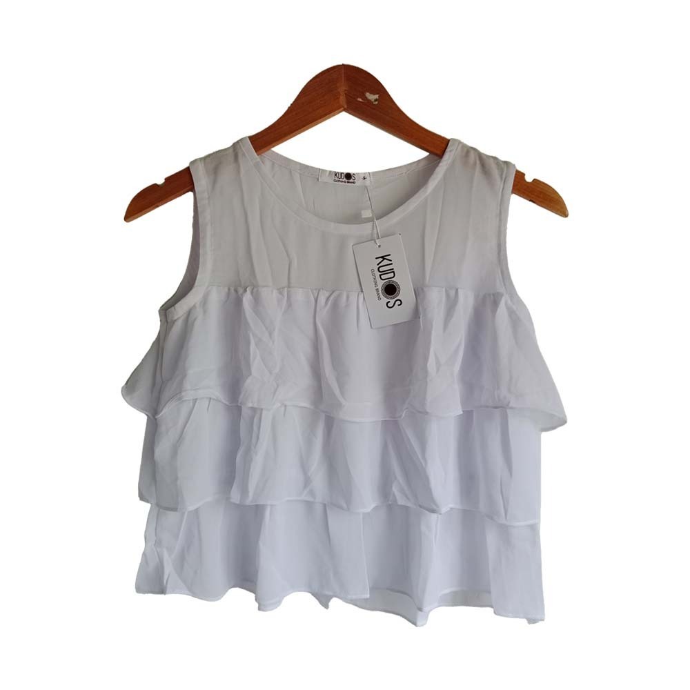 Kudos Floral Chiffon Woman Blouse White B-002 Medium