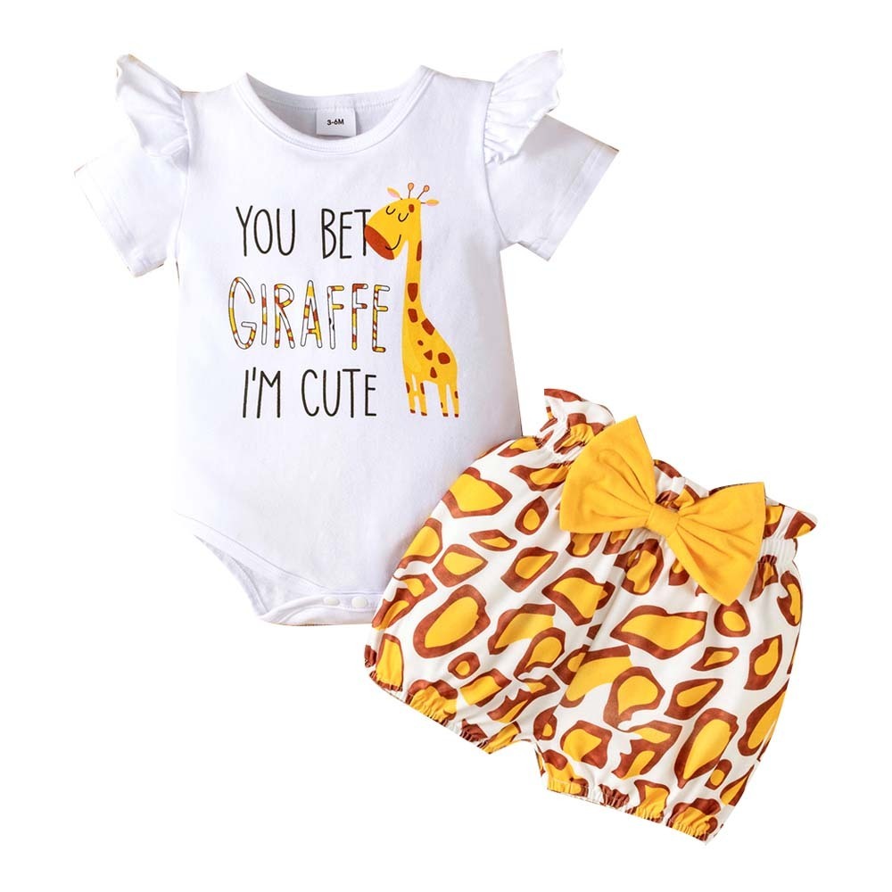 Baby Girl  Ruffle Short-Sleeve Cartoon Set (9-12 Months) 20366726