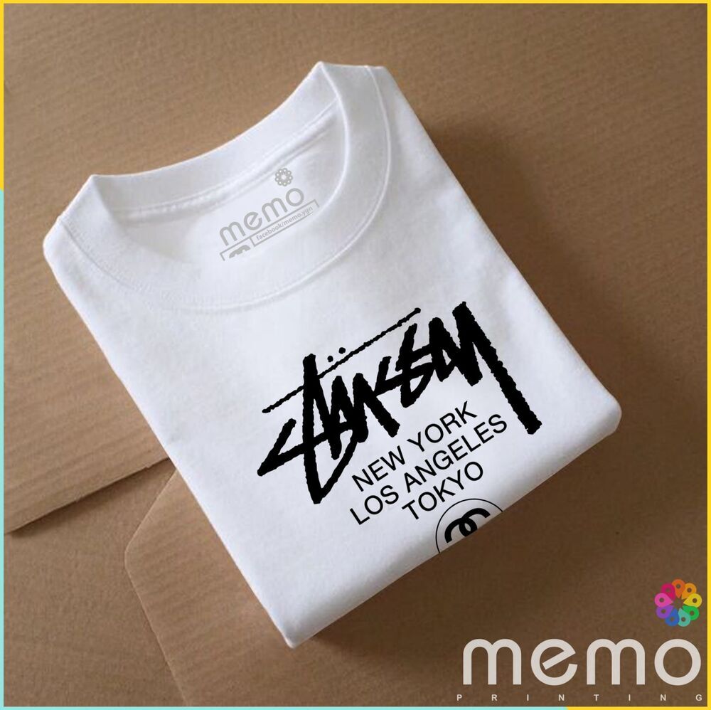 memo ygn Stussy unisex Printing T-shirt DTF Quality sticker Printing-White (Large)