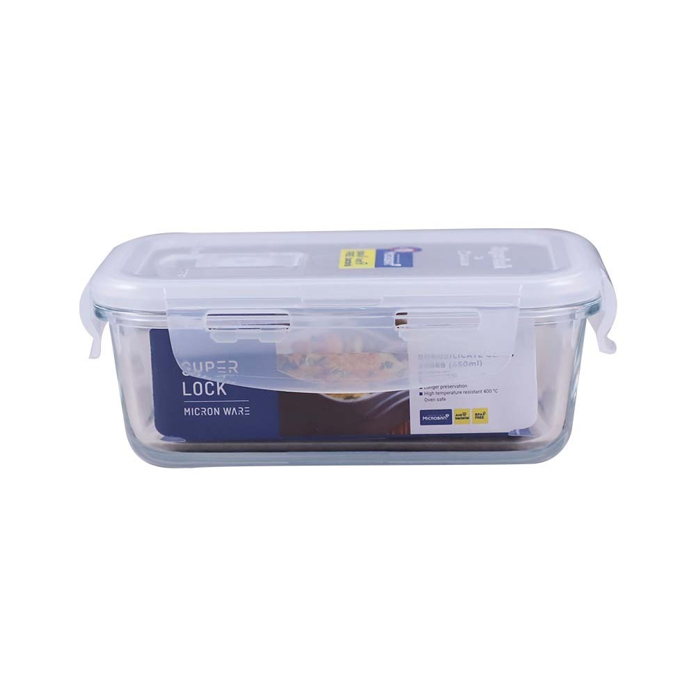 Super Lock Glass Rectangle Food Container 450ML No.6088