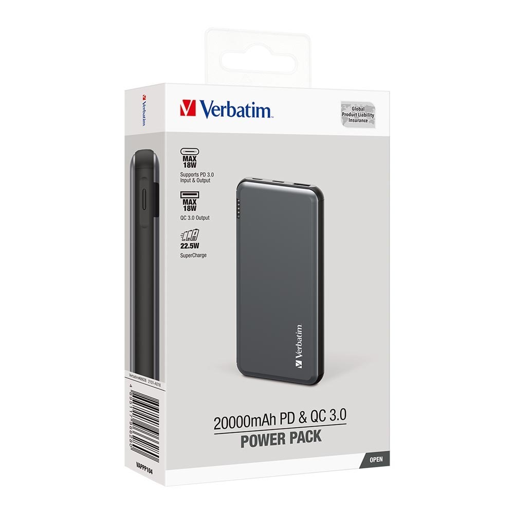 Verbatim 20000mAh PD&QC 3.0 Power Pack (Grey)