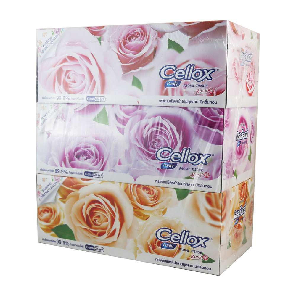 Cellox Rosy Facial Tissue Box 2Ply 135Sheetsx3PCS