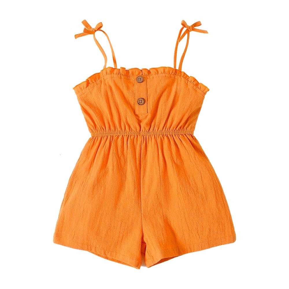 Girl Bowknot Design Stripe/Floral Print/Orange Cami Romper (5-6 Years) 20361581