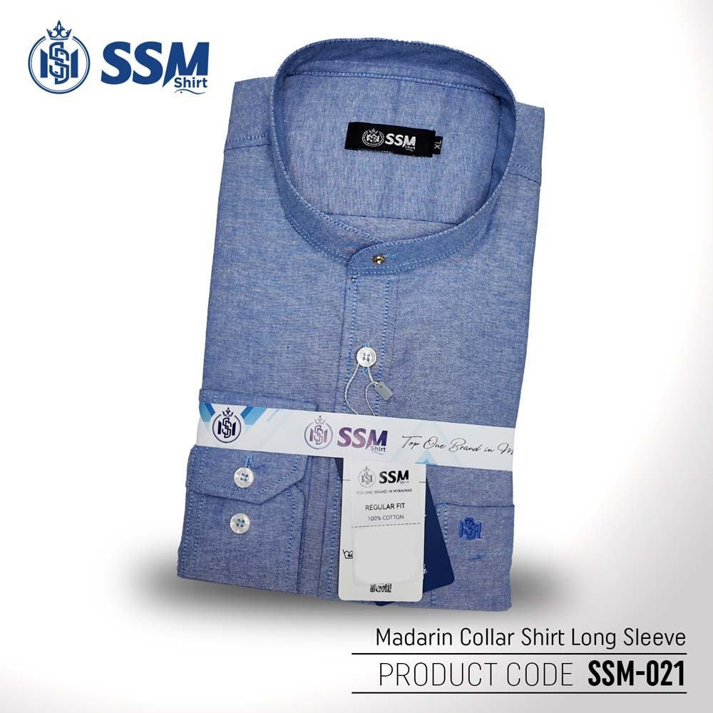 Madarin Collar Shirt Long Sleeve SSM-O-M-L-021 (Denim Blue) Triple Extra Large