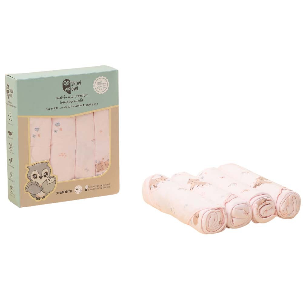 Snow Owl Bamboo Muslin 30X30 Pack4 - Spring Fox Pink