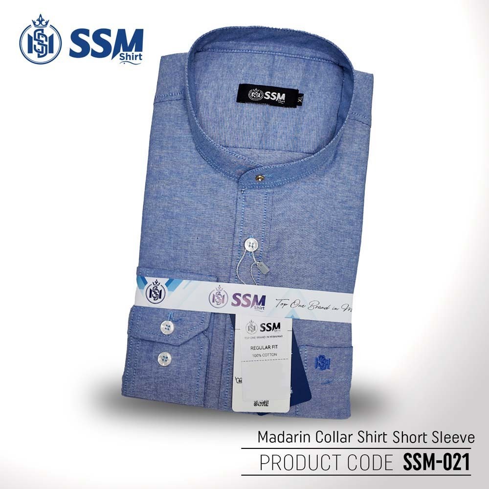 Madarin Collar Shirt Short Sleeve SSM-O-M-S-021 (Denim Blue) 4 Extra Large