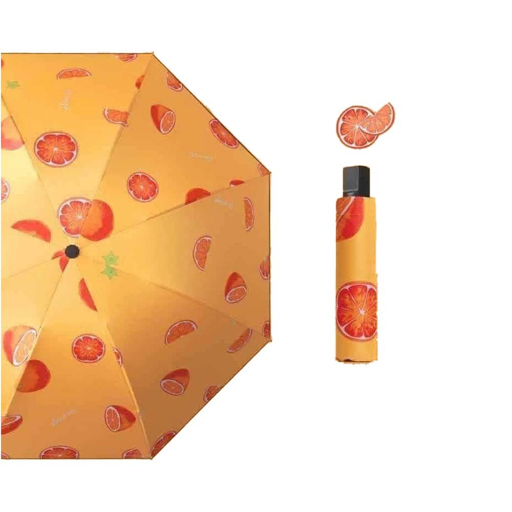 Automatic 3 Fold Fruit Printed Umbrella Orange