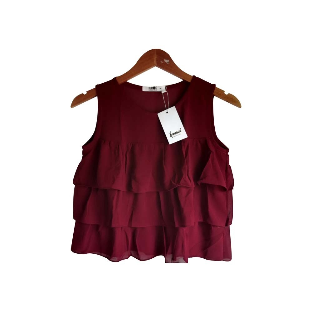 Kudos Floral Chiffon Woman Blouse Ruby Pink B-002 Large