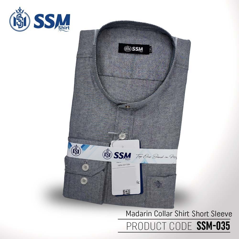 Madarin Collar Shirt Short Sleeve SSM-O-M-S-035 (Dark Gray) 4 Extra Large