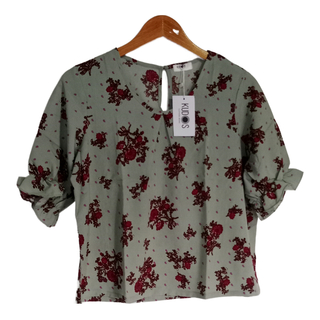 Kudos Floral Chiffon Blouse Olive Green B-003-OG Medium