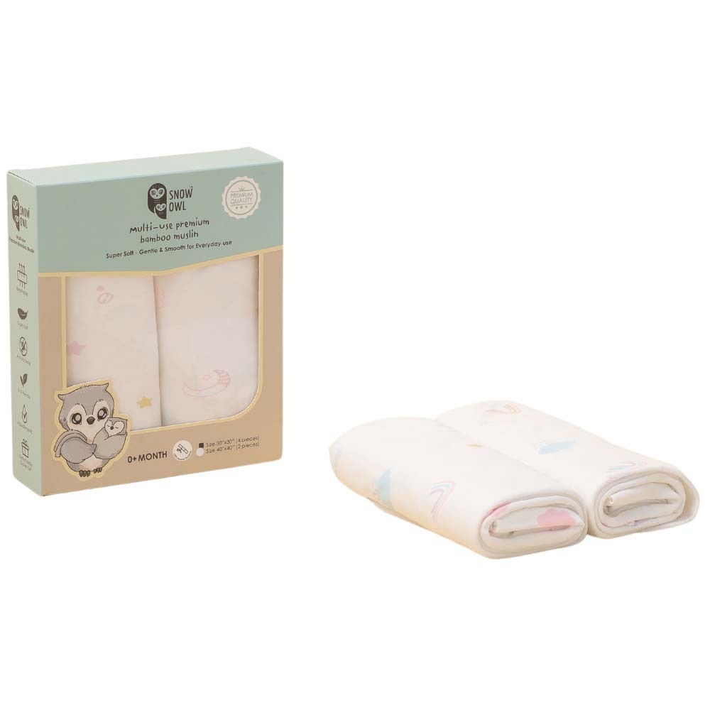 Snow Owl Bamboo Muslin 40X40 Pack2 - Lovely Sky White