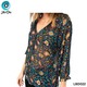 The Ori Women Long Sleeve Top LBD022 Deep Green Floral Spot (Small-38)