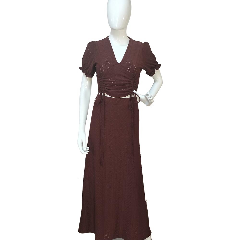 TS Dress Collection Crop Top String and Long Skirt Dark Brown Large