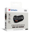 Verbatim  2Port 33W PD&QC 3.0 mini Car Charger (Black)