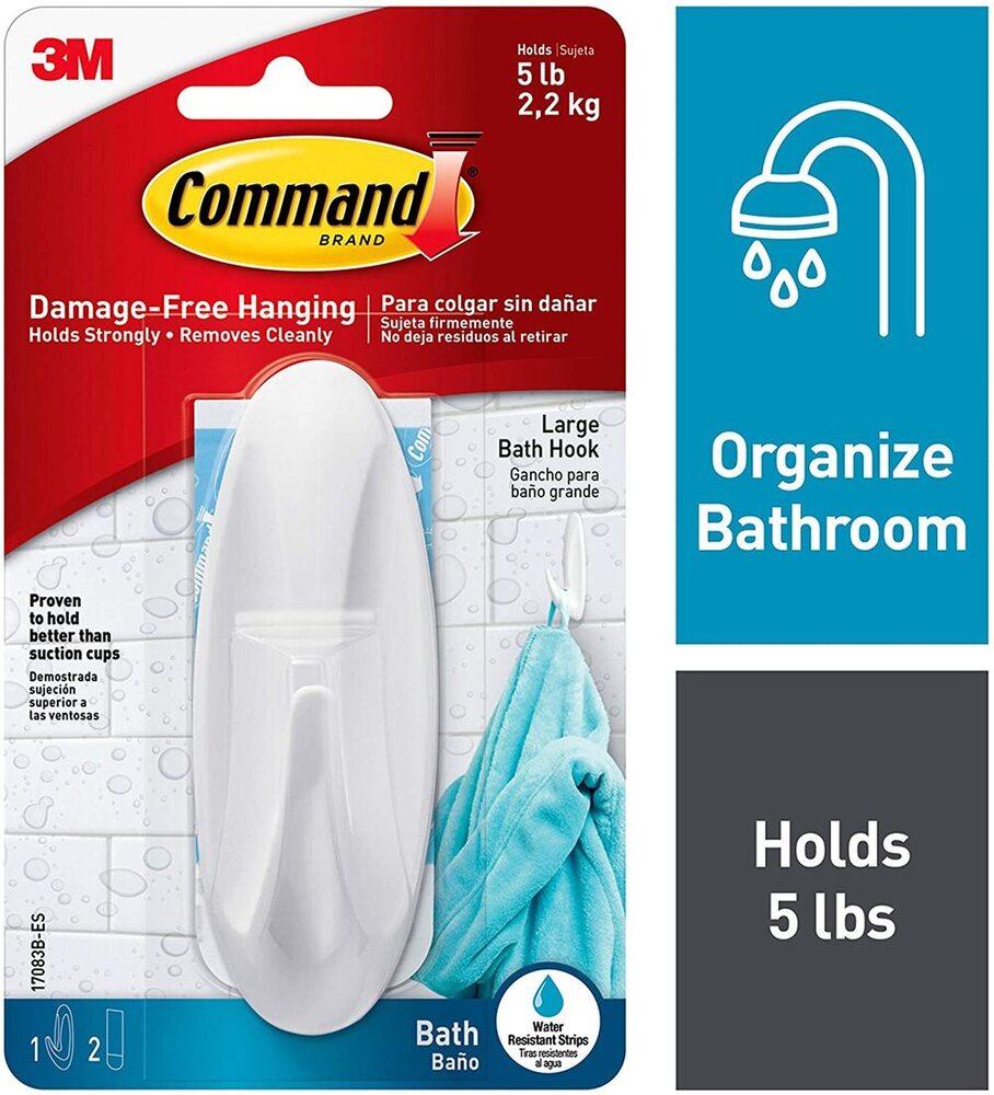 3M Command Bath Damage-Free Hanging 1Hook 2Large Strips Xa-0041-7208-7 17600B-Anz
