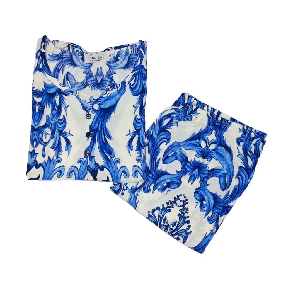 Bambi Womenwear BKK Spun Kanote Oneset D-2 S/L Blue AA0061 Medium