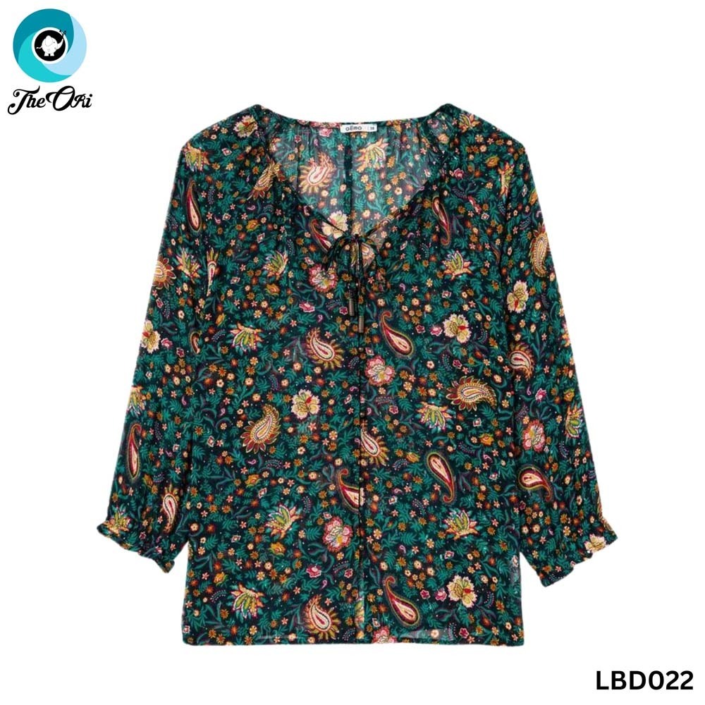 The Ori Women Long Sleeve Top LBD022 Deep Green Floral Spot (Medium-40)