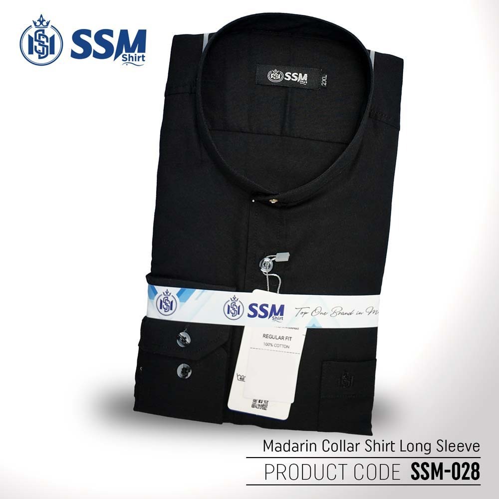 Madarin Collar Shirt Long Sleeve SSM-O-M-L-028 (Midnight Black) Extra Large