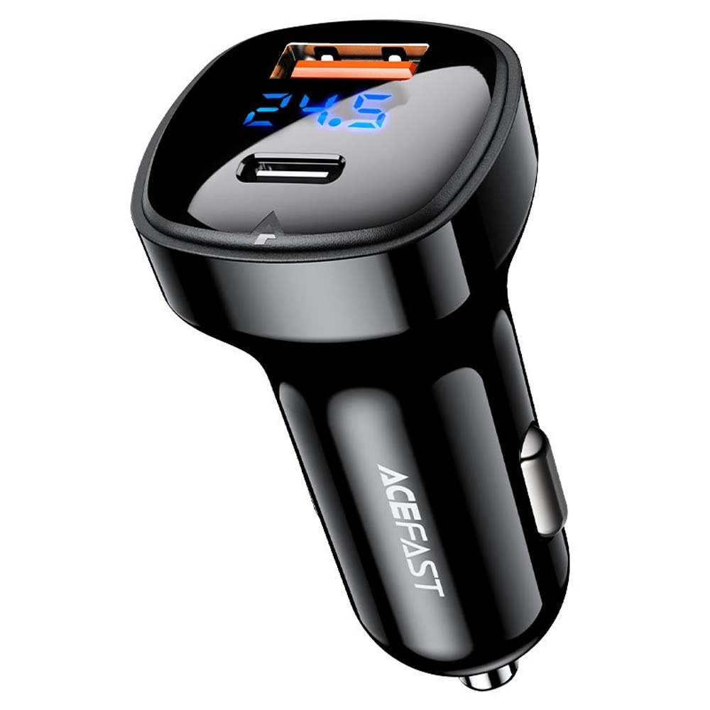 Acefast B4 66W Digital Display (USB-C+USB-A) Dual Port Car Charger Black