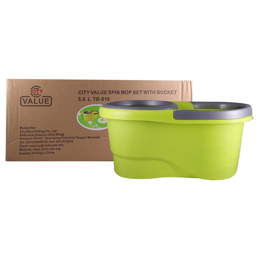 City Value Spin Mop Set With Bucket 5.5LTR Green TB-61