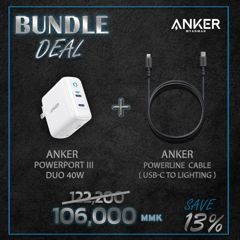 Anker PowerLine Select USB-C Cable with Lightning connect + Anker PowerPort III Duo 2PD 40W White