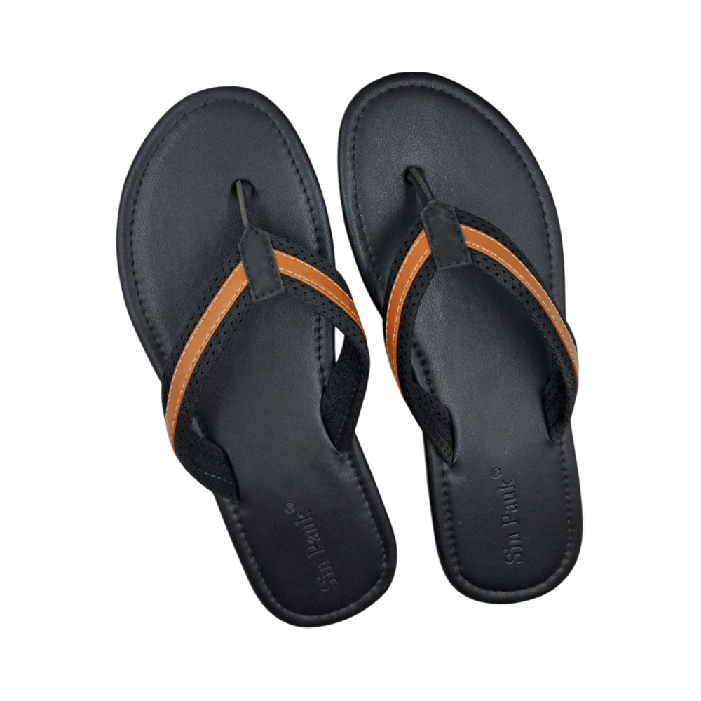 Sin Pauk Men Leather Slipper SPM-025 B-26 Black (No-39)