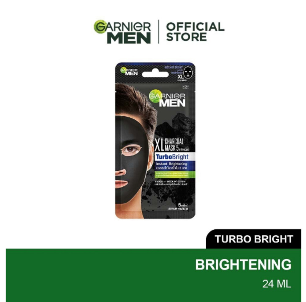 Garnier Men Turbo Bright Instant Brightening XL Charcoal Face Mask 24ML