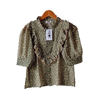 Kudos Floral Chiffon Woman Blouse  B-011 Tan Large