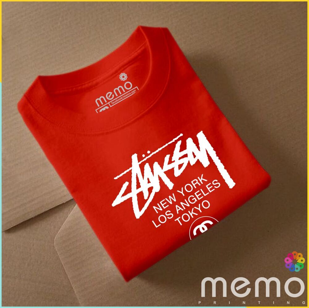 memo ygn Stussy unisex Printing T-shirt DTF Quality sticker Printing-Red (Large)