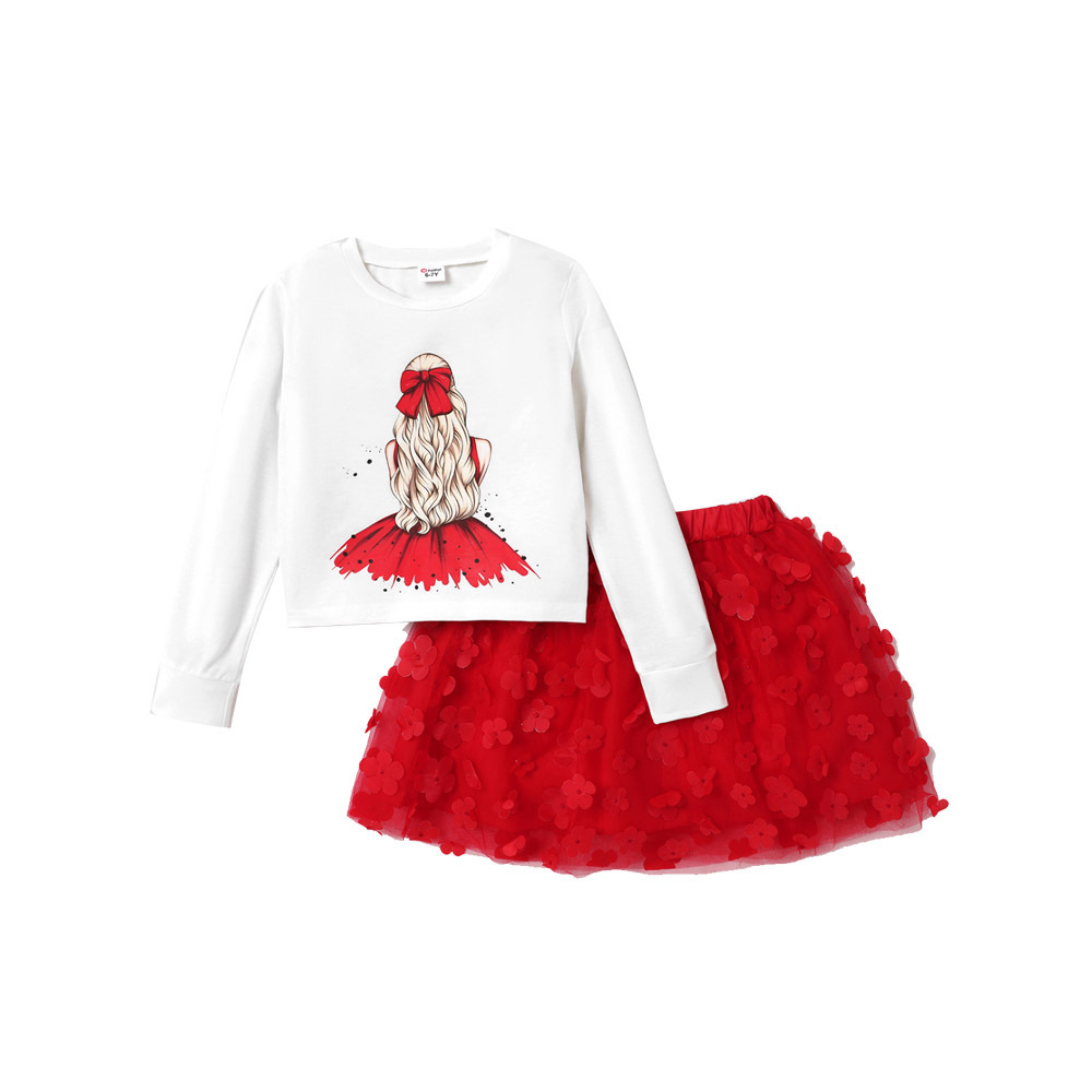 Kid Girl Christmas Figure Print Tee Skirt Set (11-12 Years) 20542273