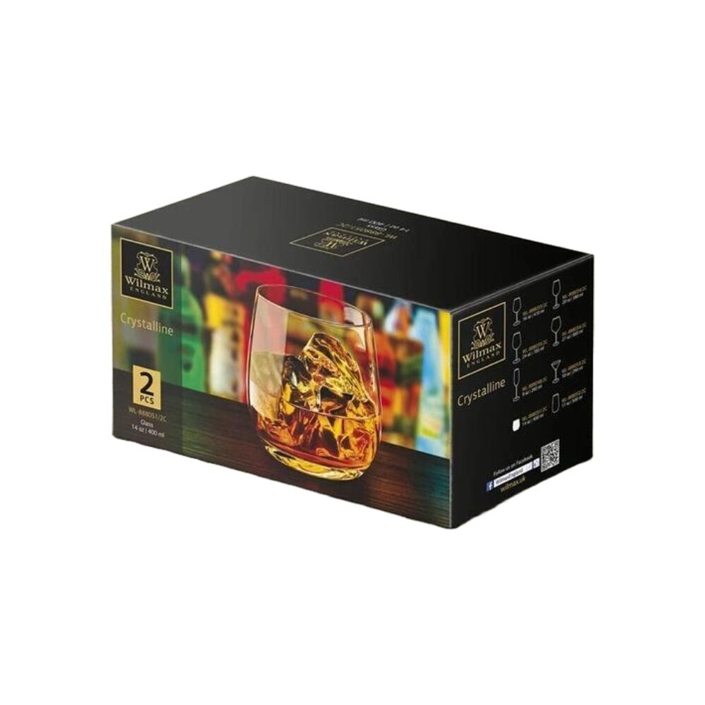 Wilmax Whisky Glass 14OZ, 400ML Set of 2 In Color Box WL-888051C