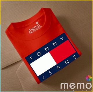 memo ygn Tommy Jeans unisex Printing T-shirt DTF Quality sticker Printing-Red (Medium)