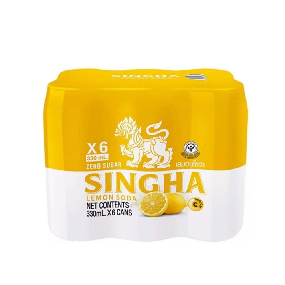 Singha Lemon Soda Water Carbonated Drink 330MLx6PCS (No Sugar)