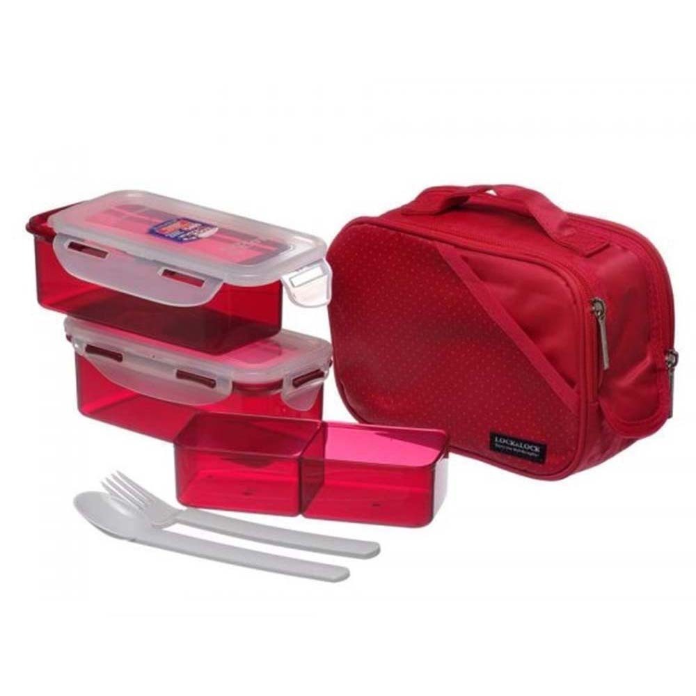 Lock&Lock 2PCS Lunch Set HPL762DR (Red Spot Bag)